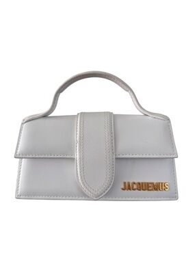 Jacquemus White Mini Top Handle Bag with Gold Logo